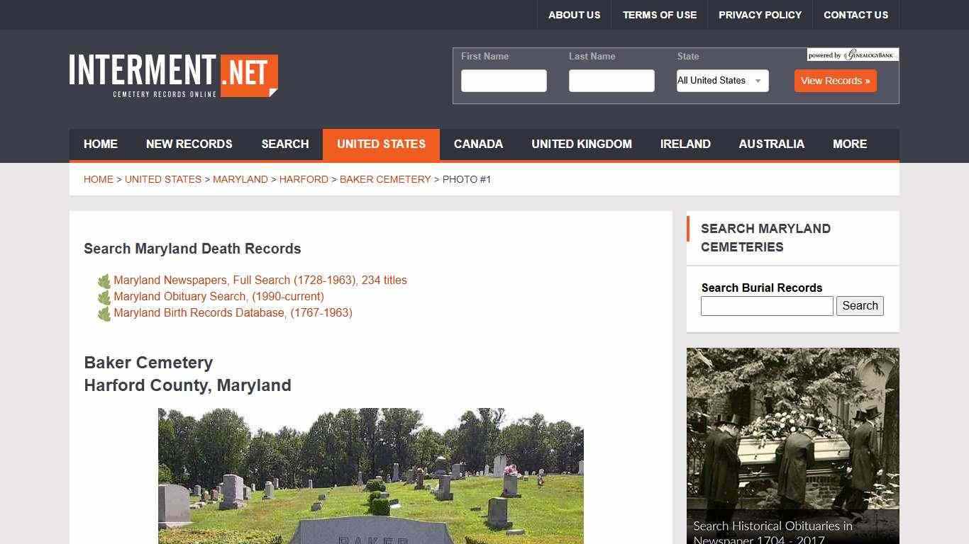 Baker Cemetery - Harford County, Maryland