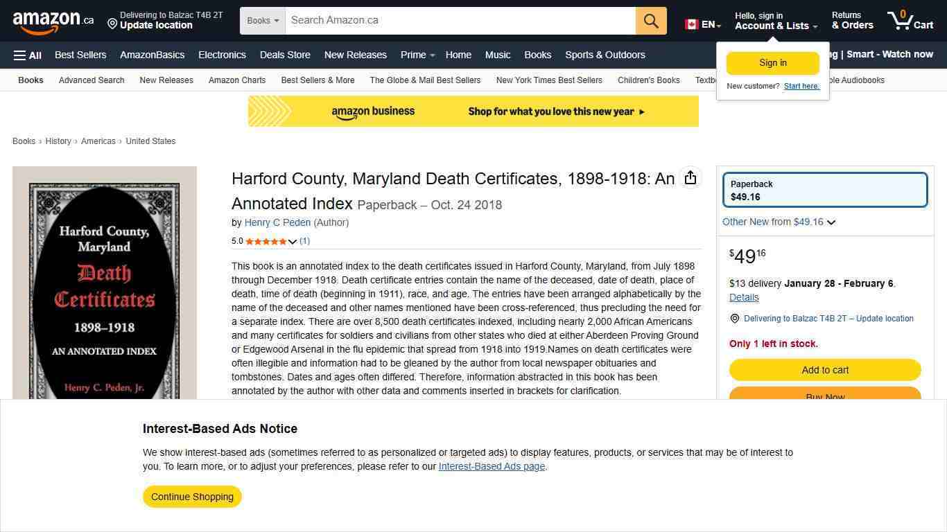 Harford County, Maryland Death Certificates, 1898-1918: An Annotated Index: Peden, Henry C: 9780788457869: Books - Amazon.ca