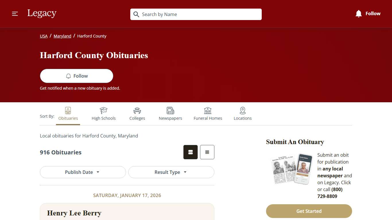 Local Harford County, Maryland Obituaries - Legacy.com