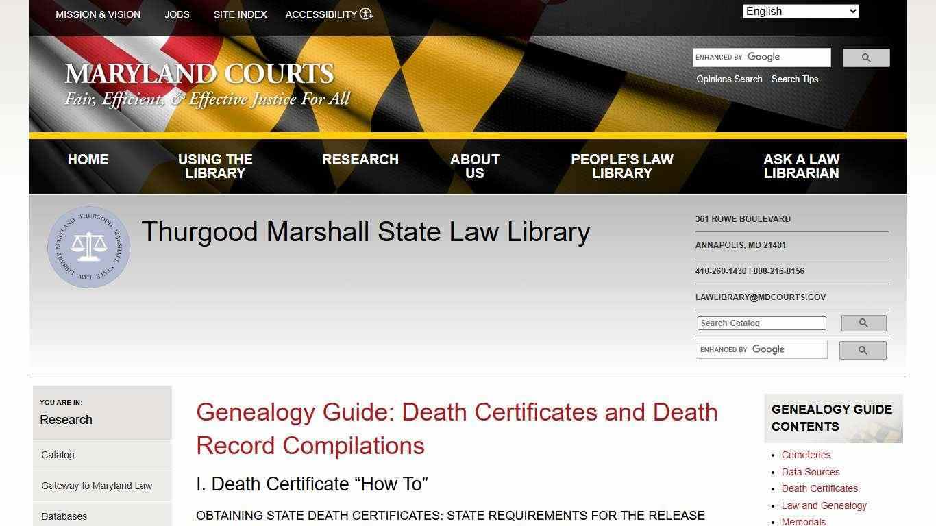 Genealogy Guide: Death Certificates and Death Record Compilations | Maryland Courts