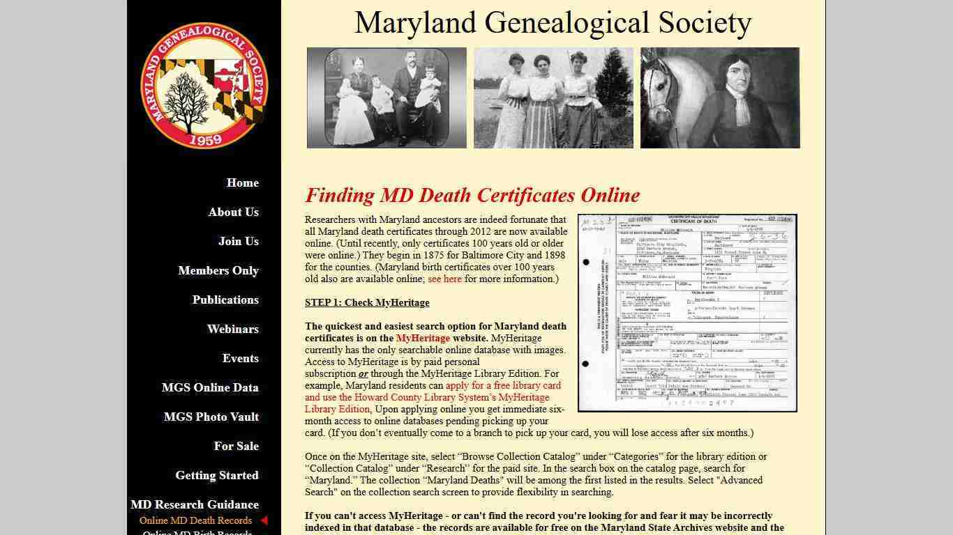 Maryland Genealogical Society - Online MD Death Records